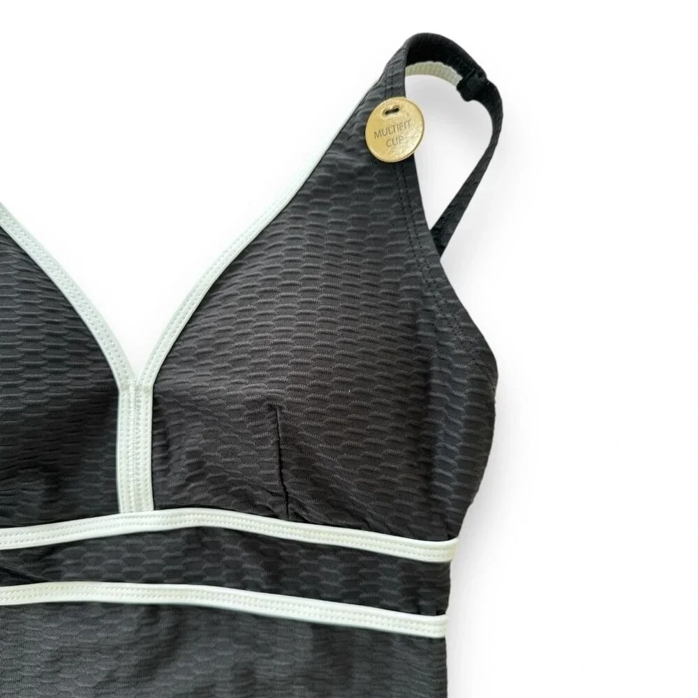 Audrey Omega Texture 2pc Shaping Tankini Black Wm Sz 4 Sewn-in-place molded cups